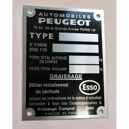 Plaque constructeur Peugeot