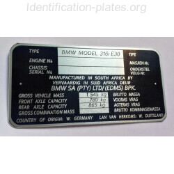 BMW vin tag - BMW id plate