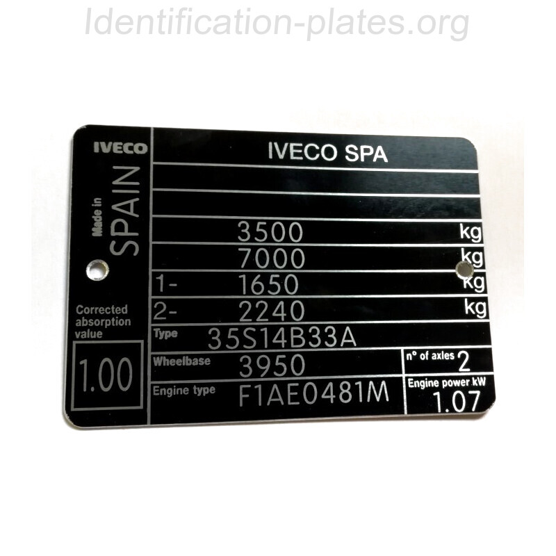 Iveco Id plate