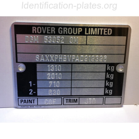Plaque constructeur Rover