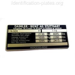 Daimler- 116 Benz id plate