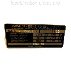 Daimler- 116 Benz id plate