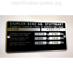 Daimler-Benz 250 sl  - id plate