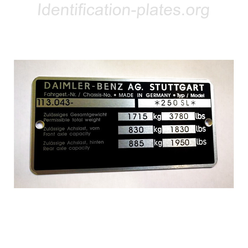 Plaque constructeur Daimler-Benz 250 sl