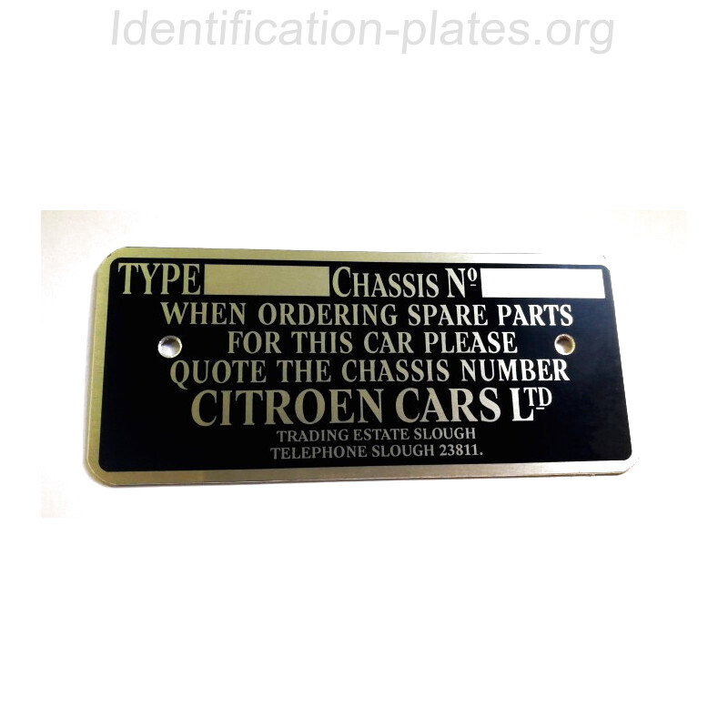 Citroen Cars Ltd chassis plate