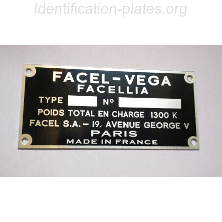 Facel Vega identification plate