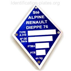 Plaque constructeur Renault Alpine A310