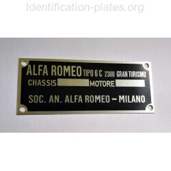 GRAN TURISMO Alfa Romeo vin plate