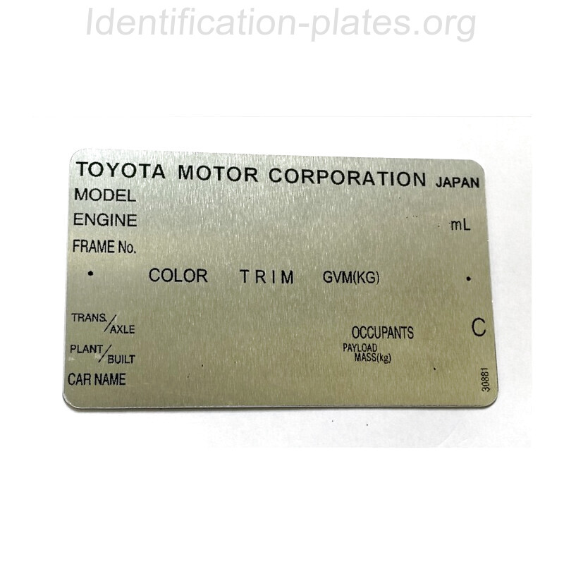 Plaque constructeur Toyota