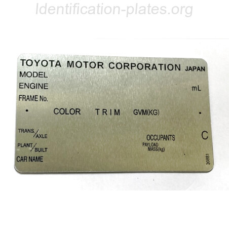 Plaque constructeur Toyota