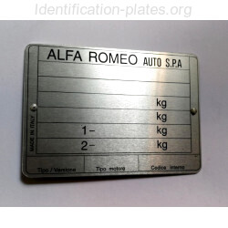Alfa Romeo Auto SPA vin tag