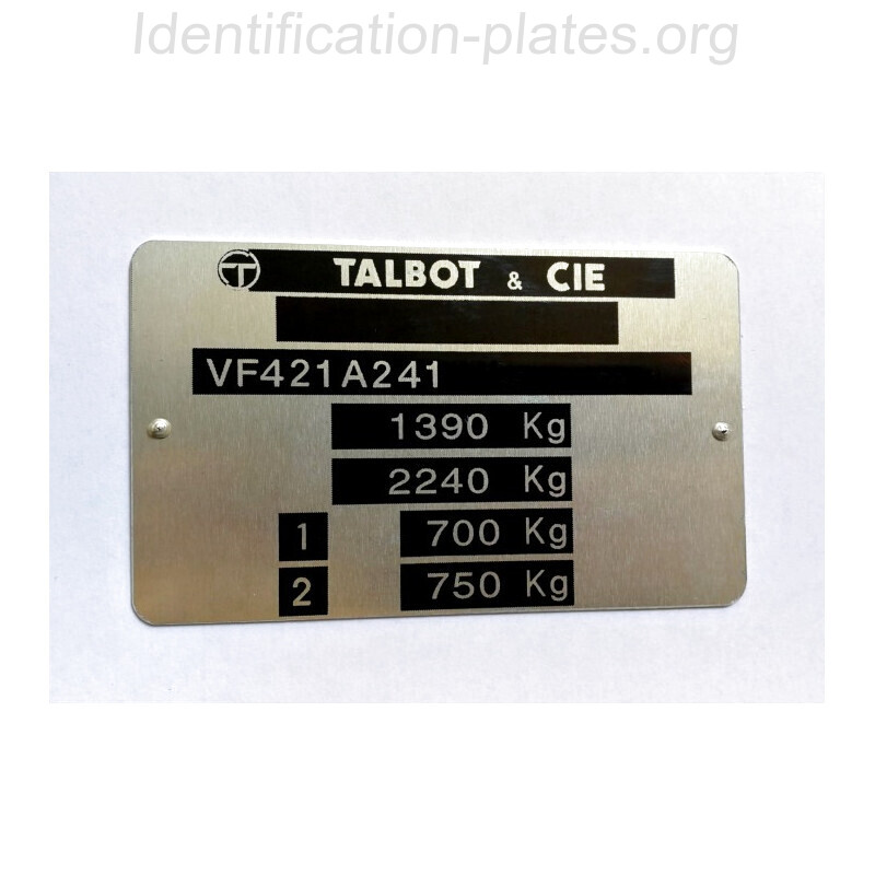 Talbot identification plate