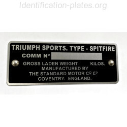 Triumph Sports Spitfire Id plate