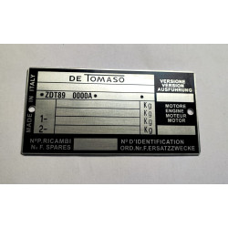 De Tomaso v.i.n. tag - De Tomaso identification plate.