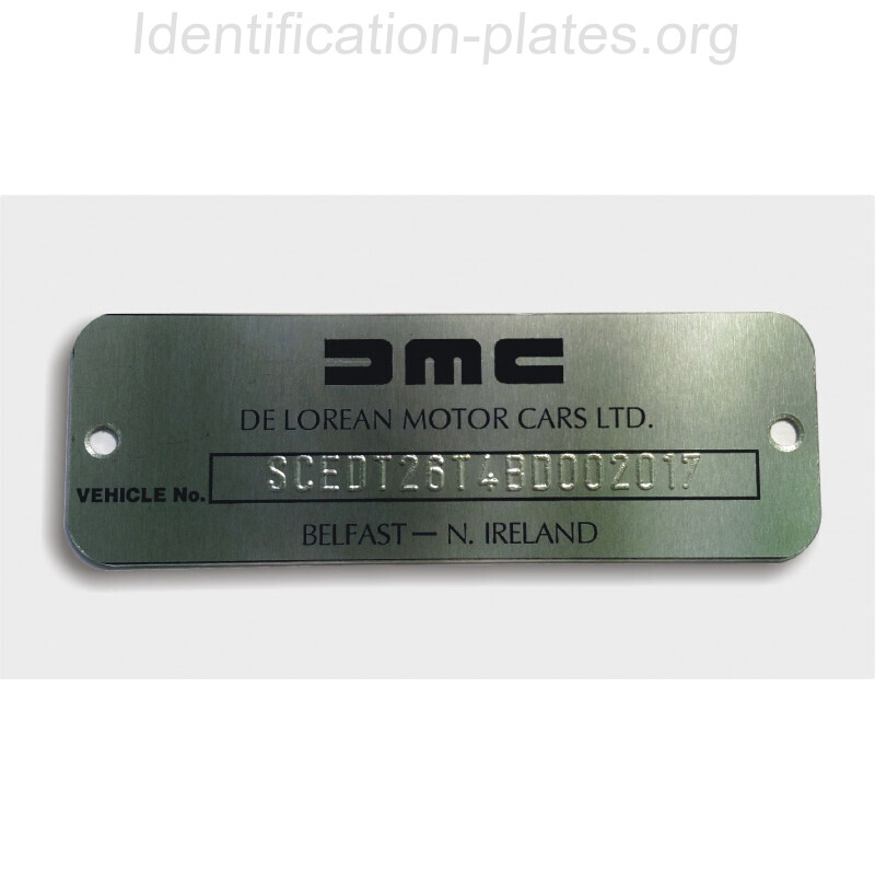 DeLorean-dmc Id plate