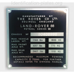 Land Rover id plate
